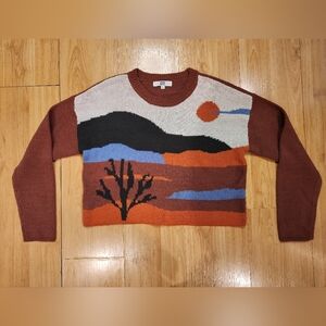 Desert Landscape Graphic Sweater – Cropped Knit – Size L